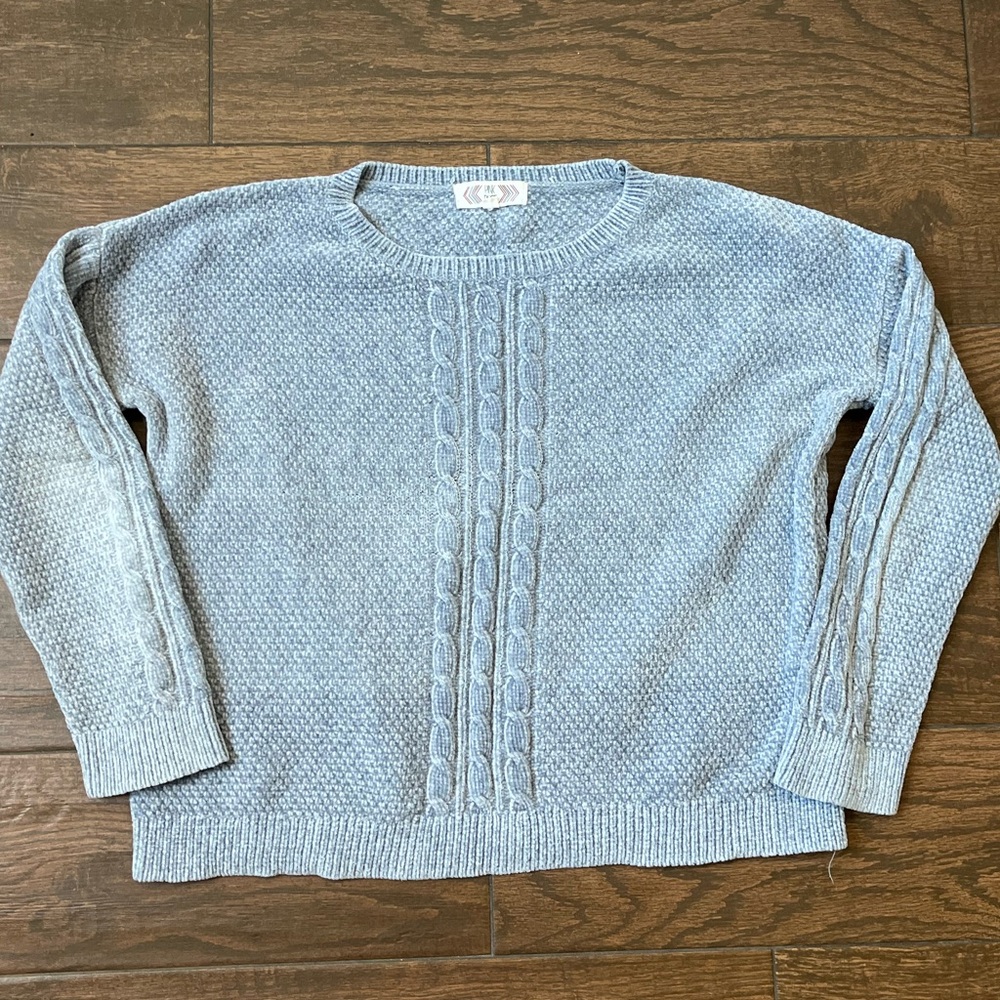 Pink rose all blue ribbed knitted sweater